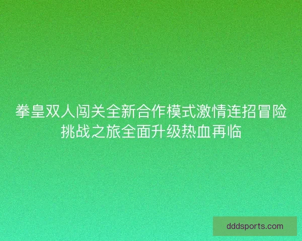 拳皇双人闯关全新合作模式激情连招冒险挑战之旅全面升级热血再临